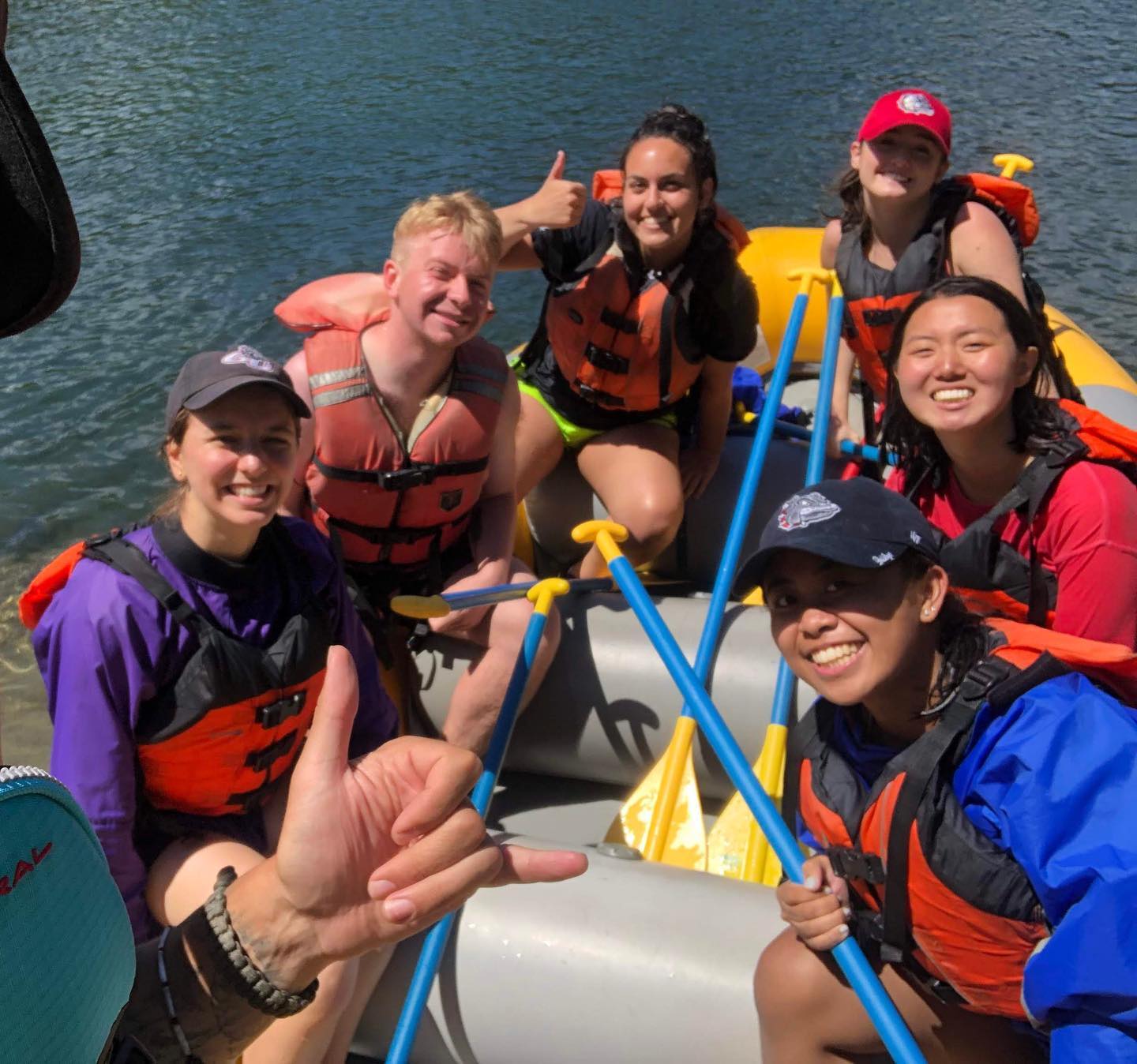 students rafting at FYI