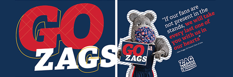 Go Zags sign with image of GU mascot Spike