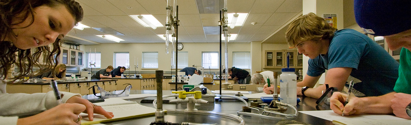Students in the lab of the Chemistry Department