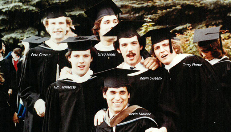 six male friends on graduation day 1978