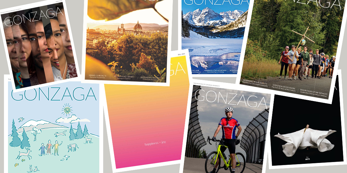 collage of covers of gonzaga magazine