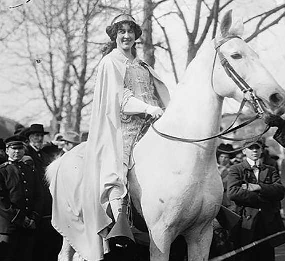 black and white image of women in the New York suffrage parade of the early 1900s