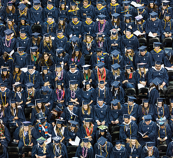 A scene from the undergraduate commencement ceremony on May 12 at the Spokane Arena. (GU photo) 