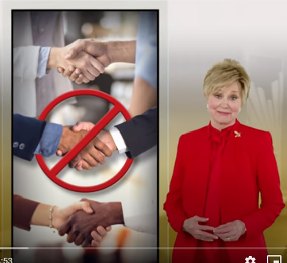 screenshot of Jane Pauley with graphic of handshakes 