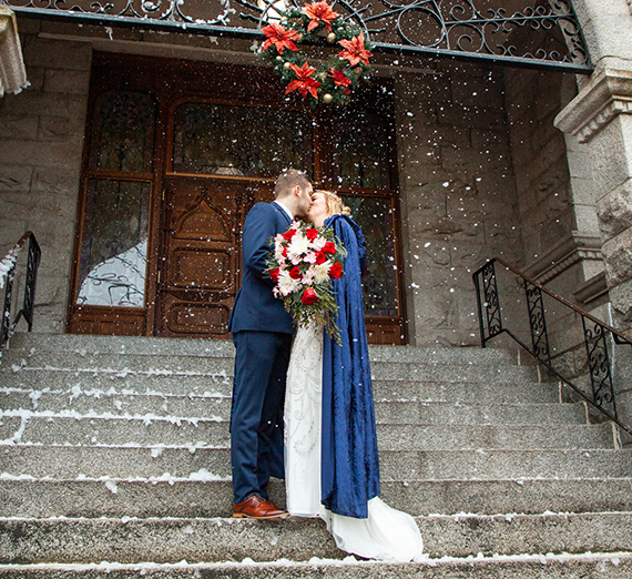 wedding couple shows off rings