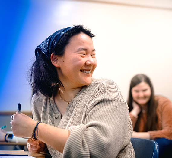 A Gonzaga undergraduate student attends a film course.