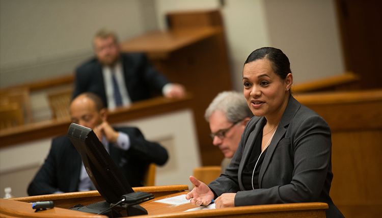 Woman in courtroom Woman in courtroom