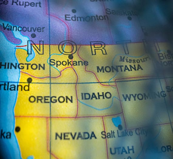 Globe with focus on the Northwest corner of the USA.