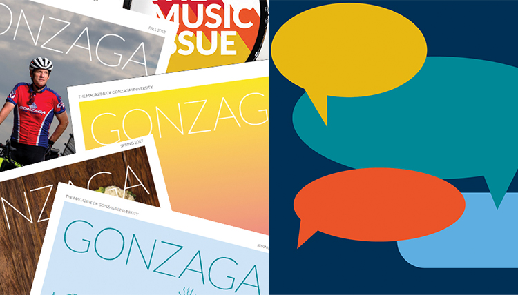 covers of gonzaga magazine and quote bubbles with no text covers of gonzaga magazine and quote bubbles with no text