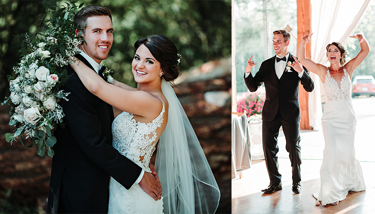 couple posed outdoors and dancing into reception couple posed outdoors and dancing into reception
