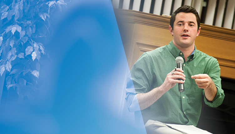 white male student speaking with colorful graphic treatment white male student speaking with colorful graphic treatment
