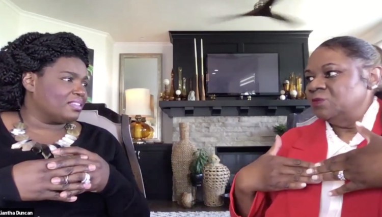 women talking on zoom women talking on zoom