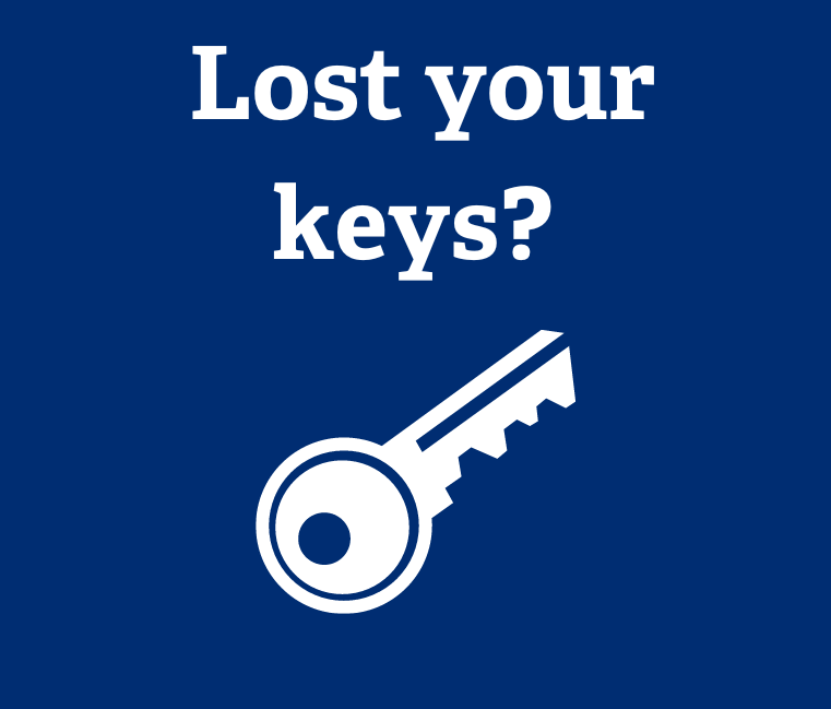 Blue box logo with a key, state 