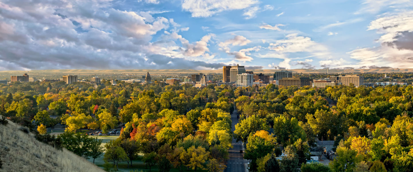 Autumn view of the city of trees Boise Idaho with cloudy sky