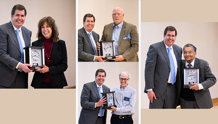 collage of individuals receiving clock from president collage of individuals receiving clock from president