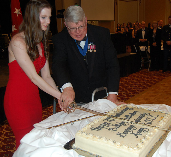 At the Military Ball on March 23, the youngest cadet in the Battalion, Lindsey Evers (Class of 2021), and the oldest attending program graduate, retired Col. William 
