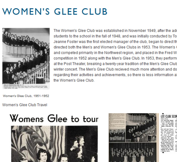 Screenshot of Women's Glee Club digital project