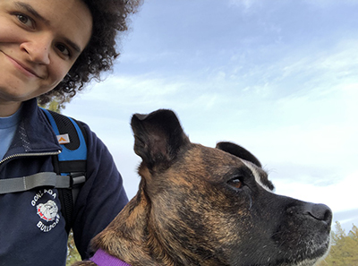 Librarian Kelly Rovegno with her dog