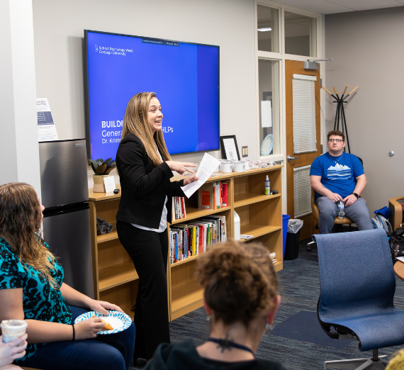 Dr. Kristin Arnold presenting to students