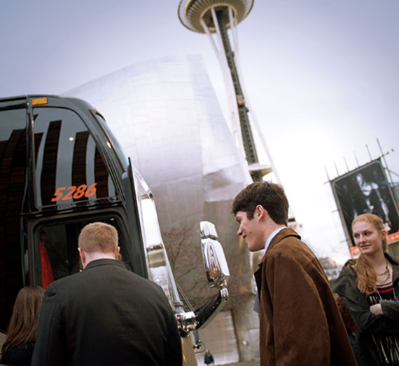 Gonzaga students board a bus during the Seattle 