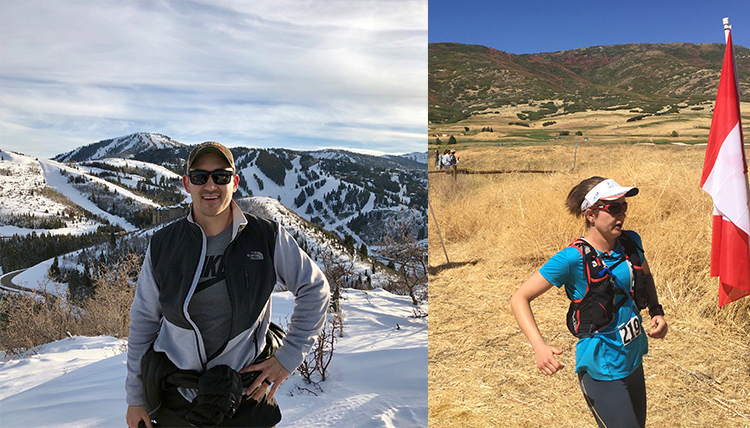 at left, Takisaki at mountaintop, at right, Goossen running at left, Takisaki at mountaintop, at right, Goossen running