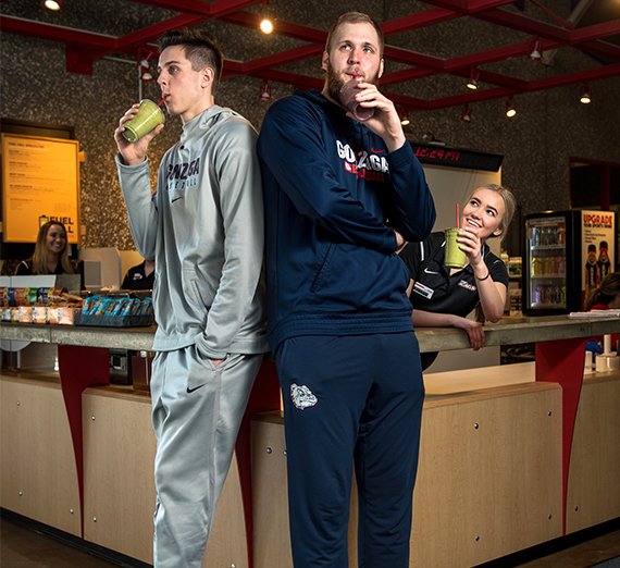 Gonzaga Basketball giants Przemek Karnowski and Zack Collins drink protein shakes Gonzaga Basketball giants Przemek Karnowski and Zack Collins drink protein shakes