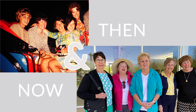 Five women in a then and now photo showing them when they attended Gonzaga and what they look like now. Five women in a then and now photo showing them when they attended Gonzaga and what they look like now.