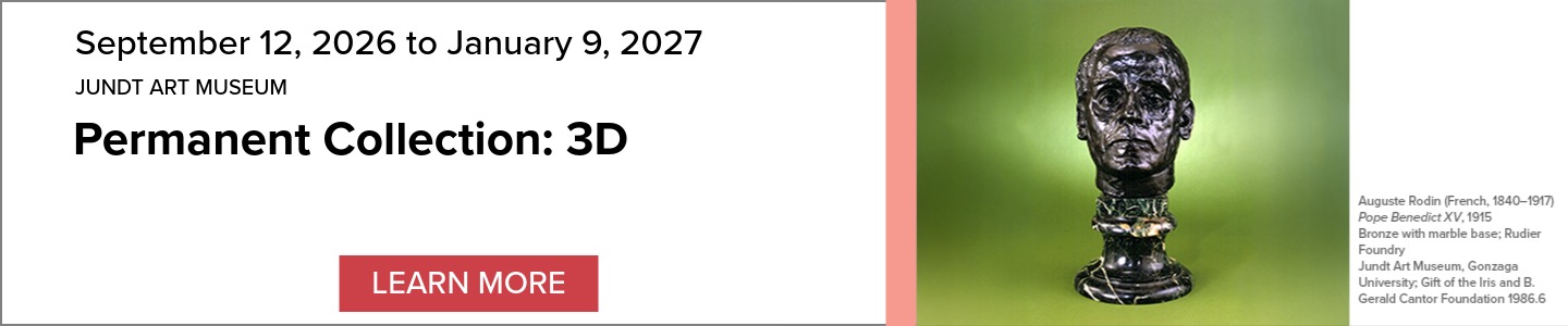 Event Banner: Jundt Art Museum: Permanent Collection: 3D, September 12, 2026-January 9, 2027, includes a head bust and a 