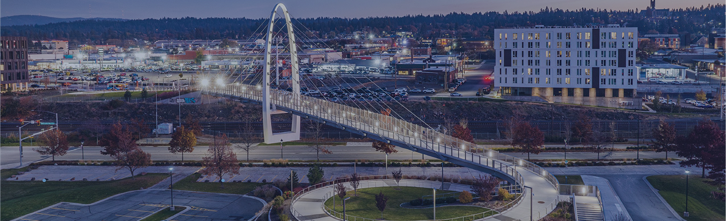 Blue-filtered scene of the Gateway bridge south of Gonzaga