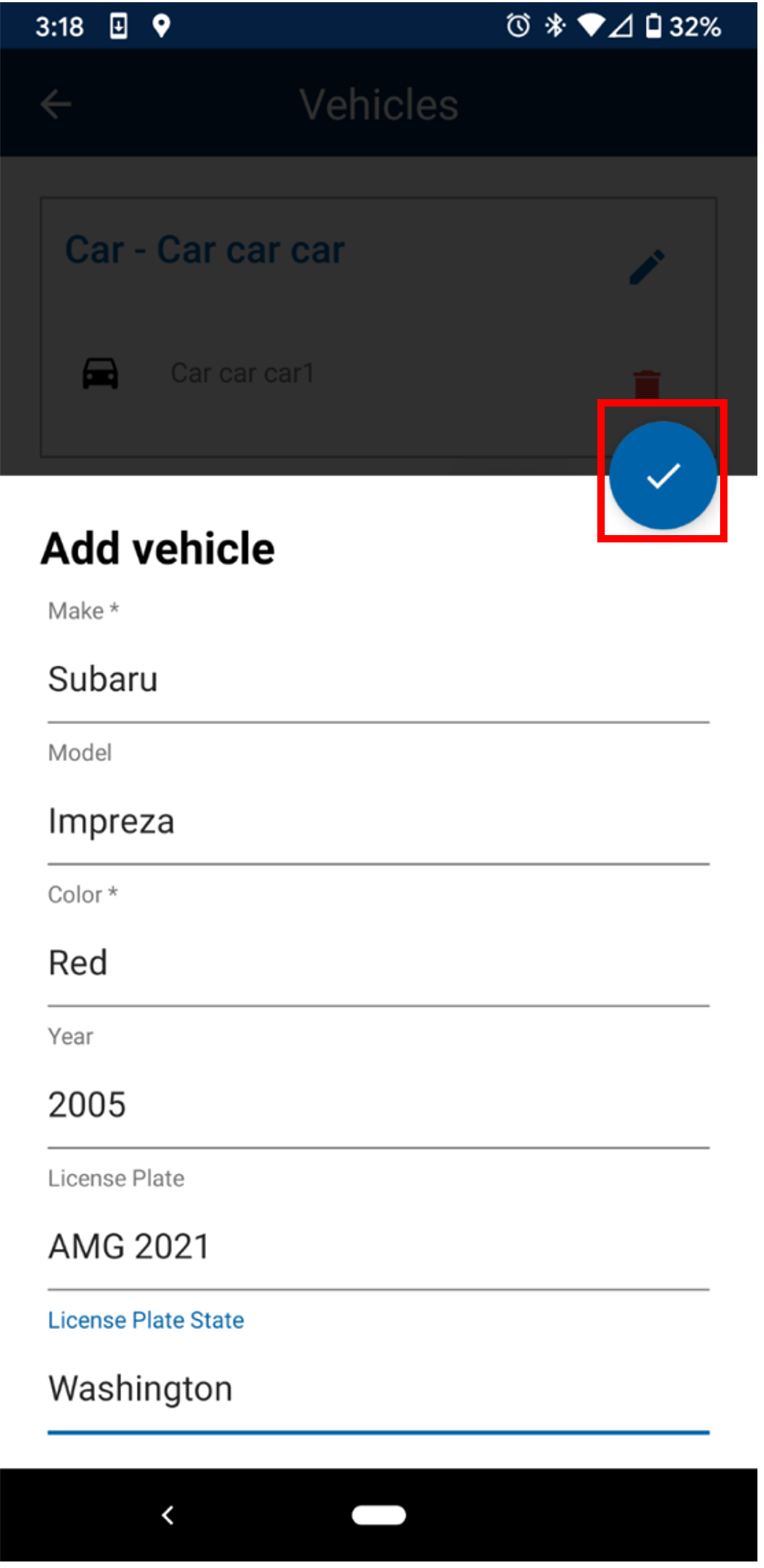 Guardian confirm to add vehicle to profile