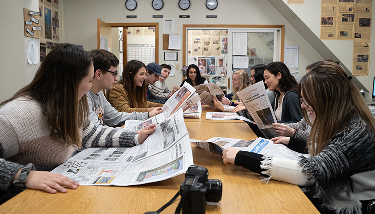 The Gonzaga Bulletin newspaper editors review the current issues and discuss upcoming story ideas. The Gonzaga Bulletin newspaper editors review the current issues and discuss upcoming story ideas.