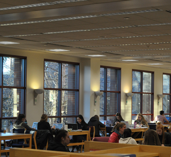 students studying on the main floor students studying on the main floor