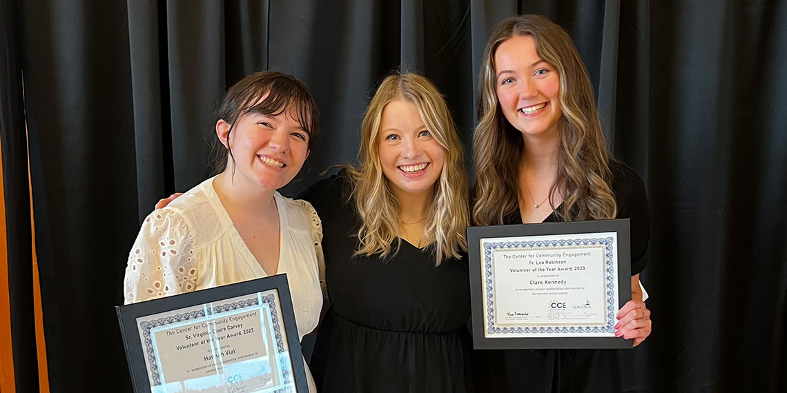 Hannah Vial and Clare Kennedy accept their CEE awards