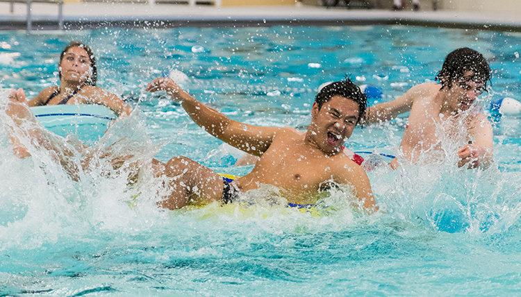 Gonzaga students plays inner tube basketball in the pool Gonzaga students plays inner tube basketball in the pool