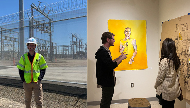 On the left is Finn Semling at work; the right is Semling at his senior art showcase On the left is Finn Semling at work; the right is Semling at his senior art showcase