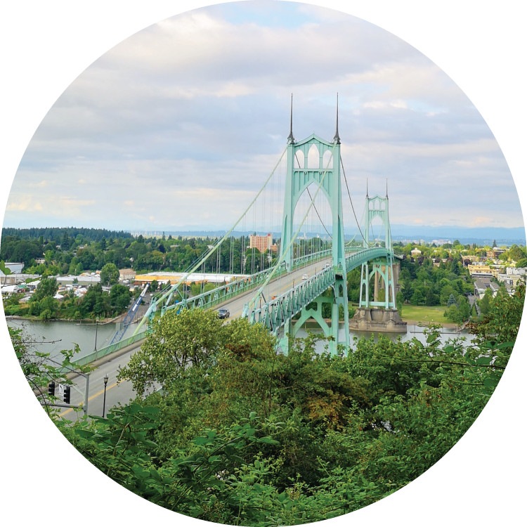 St. John's Bridge stretches across the Willamette River in Portland, Oregon. St. John's Bridge stretches across the Willamette River in Portland, Oregon.