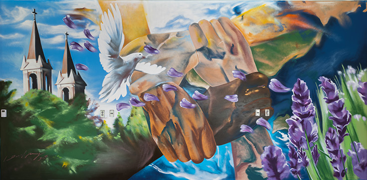 Painted mural with images representing Gonzaga Painted mural with images representing Gonzaga
