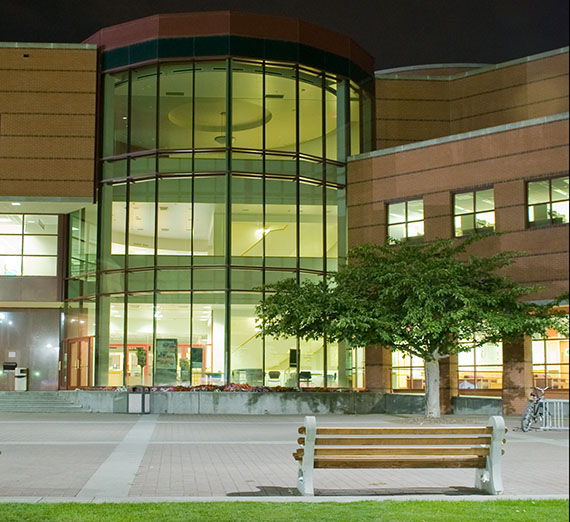 Foley Library at night