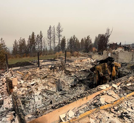 The remains of a burned down house