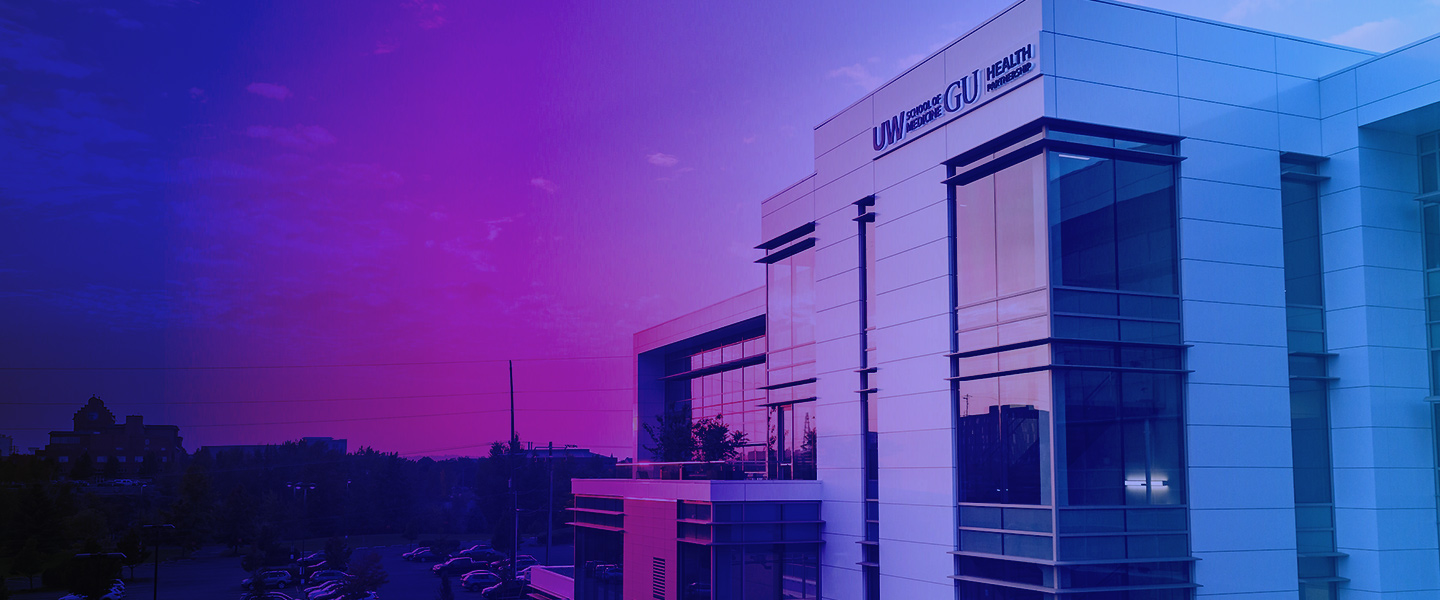 840 building in purple to blue hue