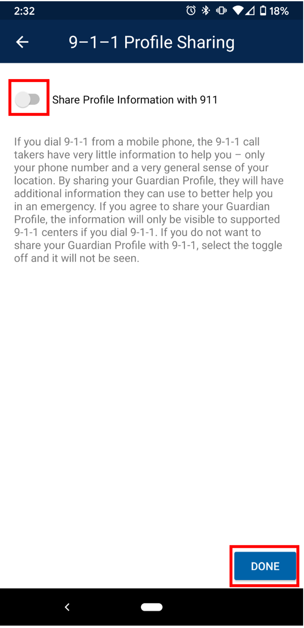 Guardian profile sharing switched off
