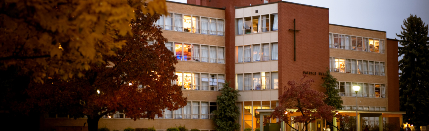 Welch Hall at night