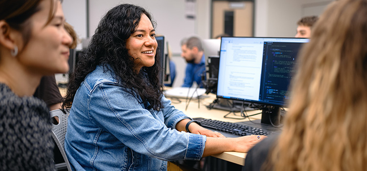 Computer science students working