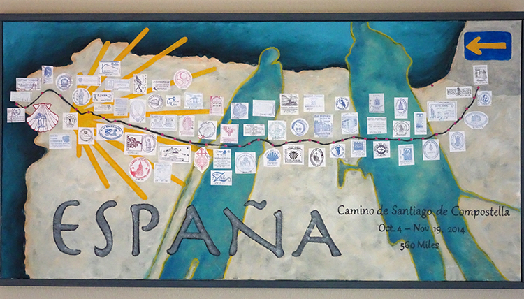 a large map shows northern Spain with stops along the Camino de Santiago journey a large map shows northern Spain with stops along the Camino de Santiago journey