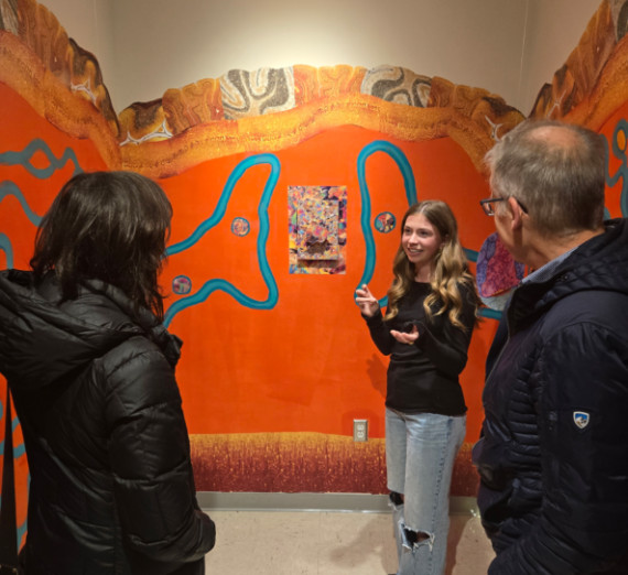 Ava Knap, Gonzaga University neuroscience major, explains her interdisciplinary art installation at the Shoebox Gallery inside the Jundt Art Museum. Ava Knap, Gonzaga University neuroscience major, explains her interdisciplinary art installation at the Shoebox Gallery inside the Jundt Art Museum.