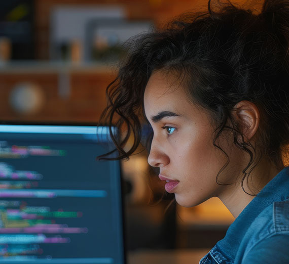 person looking towards the left at a computer screen.
