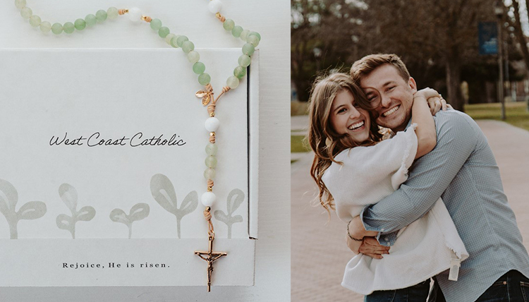 image of rosary and picture of woman and man embracing with smiles image of rosary and picture of woman and man embracing with smiles