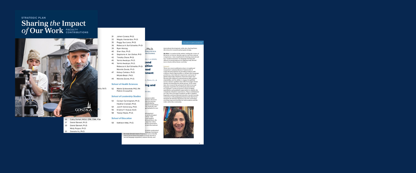 A booklet cover and two sample pages overlay a decorative background.