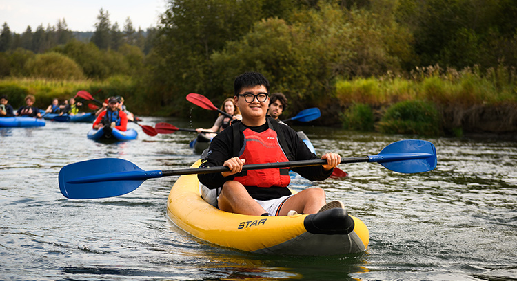 A Gonzaga student kayaks. A Gonzaga student kayaks.