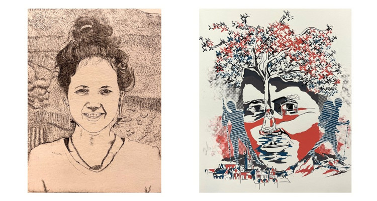 Two prints of faces. Two prints of faces.